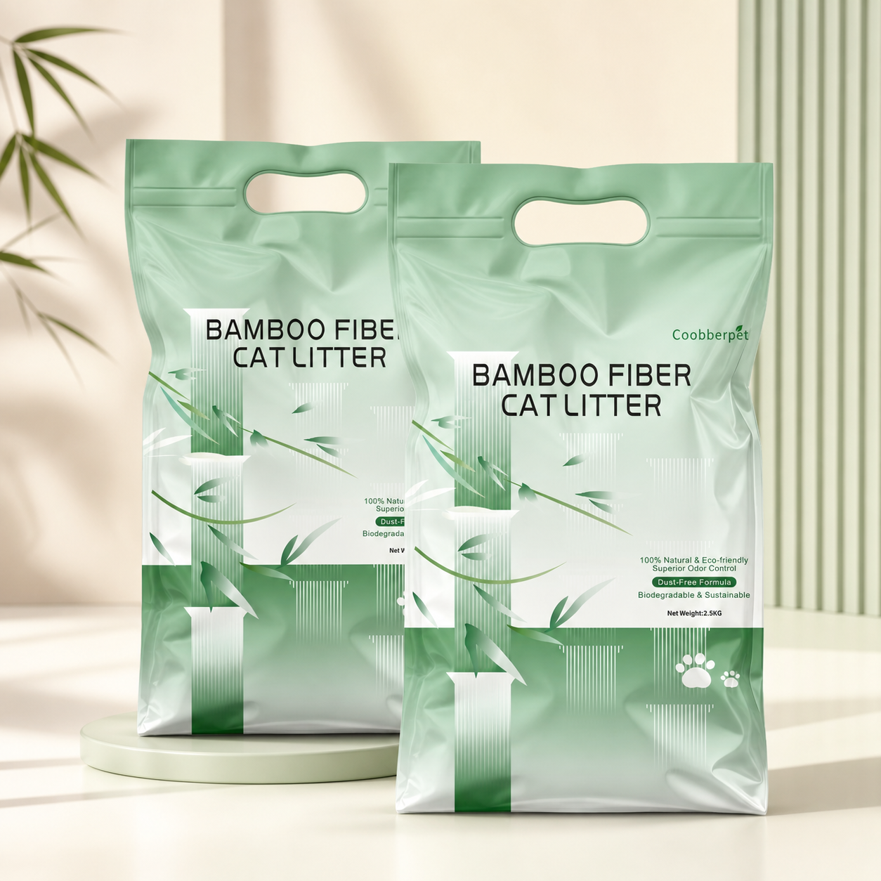 Two front-facing mint green Coobberpet inner litter bags